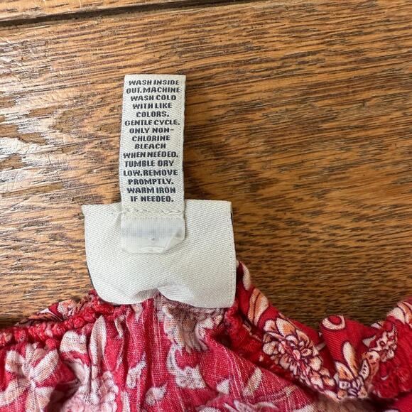 Boho Floral Shirt SZ 3X Red White Peach Balloon Sleeves Elastic Neck Line Airy - Picture 4 of 6